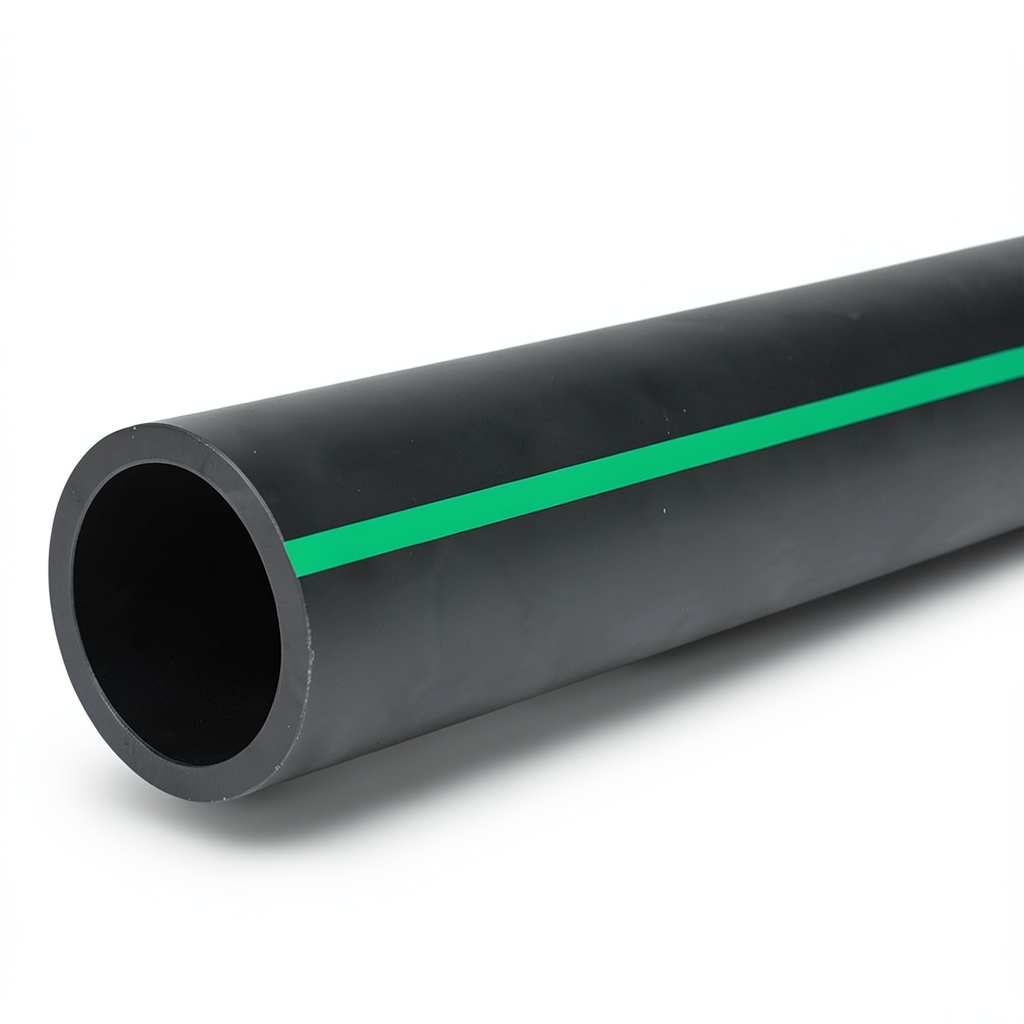 أنابيب بلاستيك HDPE ضغط 3.9 بار PE 63 قطر خارجي 315 مم SDR 21 أسود مع خطوط خضراء
