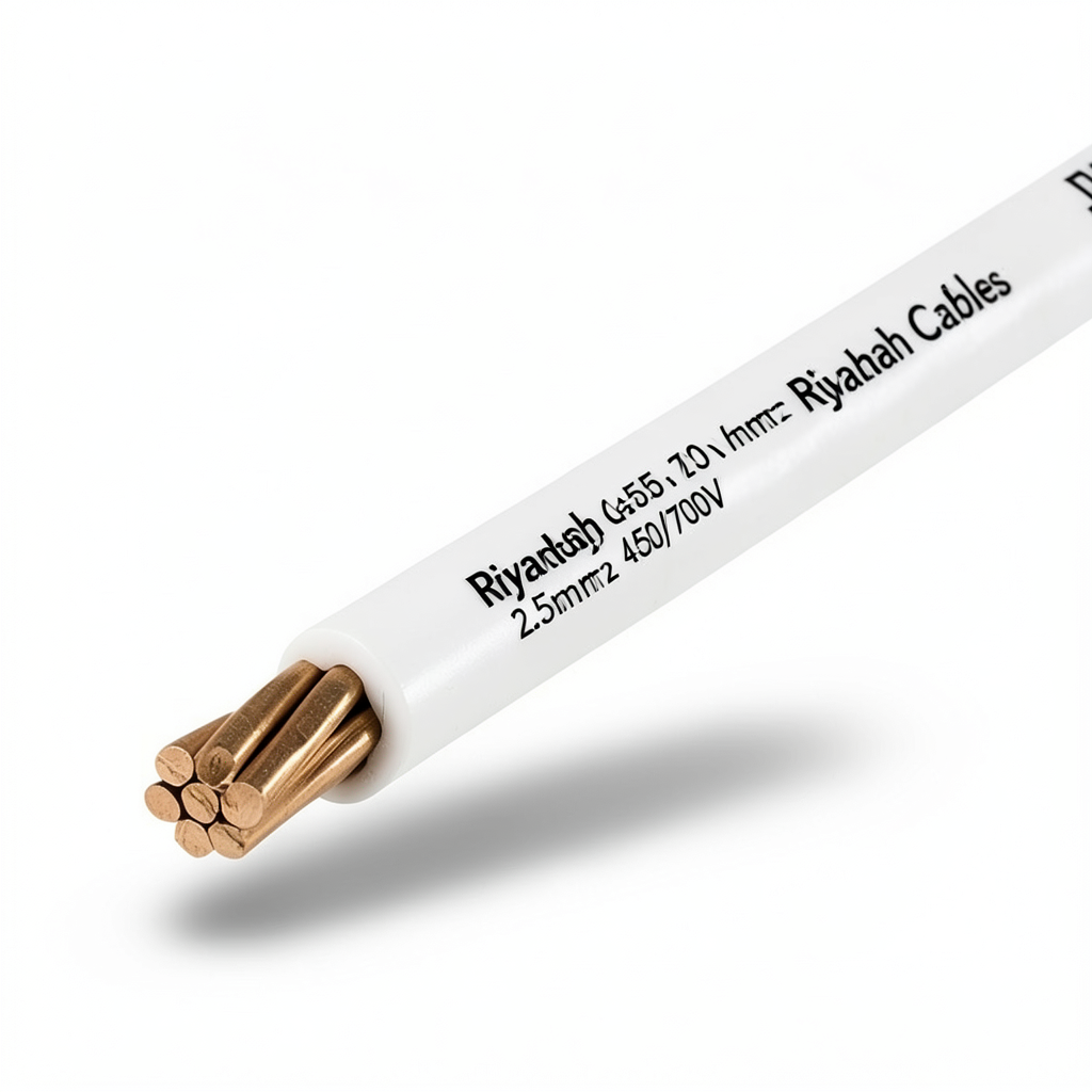 سلك مجدول 2.5 مم2 450/750 فولت، موصل نحاس، عزل PVC، لون أبيض | كابلات الرياض مجموعة كابلات الرياض