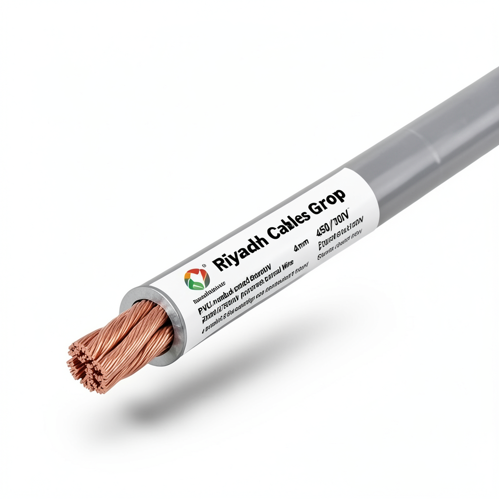 سلك كهرباء نحاس مجدول معزول PVC، مقاس 4mm، 450/750 فولت، رمادي | مجموعة كابلات الرياض