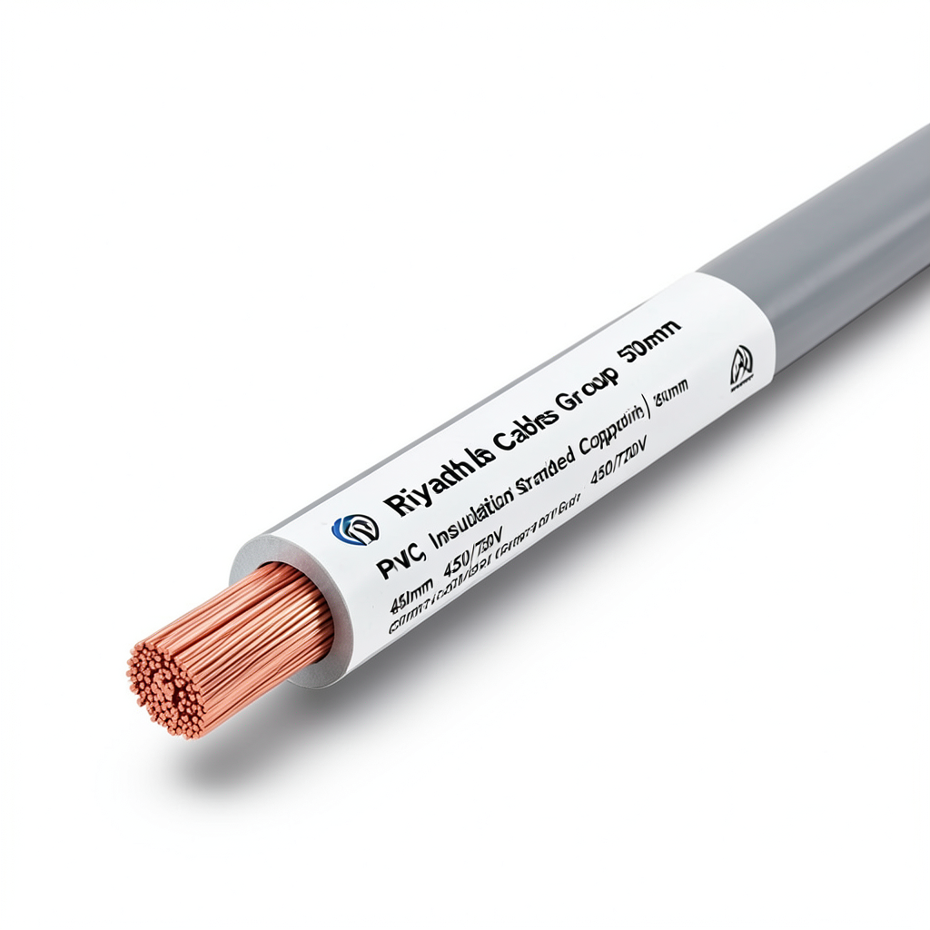سلك مجدول نحاس معزول PVC، مقاس 50mm، 450/750 فولت، لون رمادي | مجموعة كابلات الرياض