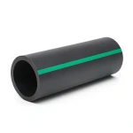 HDPE Polyethylene Pipe Nominal Pressure 3.9 Bar PE 63 OD 180 mm SDR 21 Black with Green Stripes