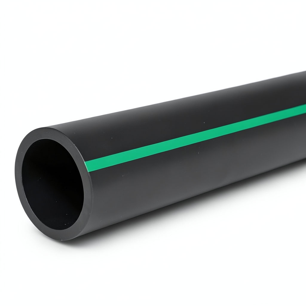 أنابيب HDPE ضغط 3.9 بار PE 63 قطر خارجي 200 مم SDR 21 أسود مع خطوط خضراء