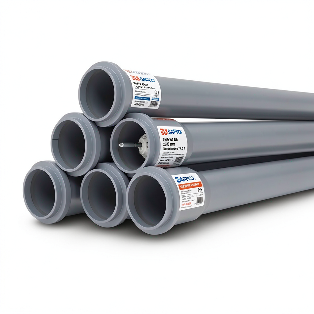 UPVC Pipes PN 6 Bar Size 250 mm Thickness 7.3 mm Gray Color | SAPPCO