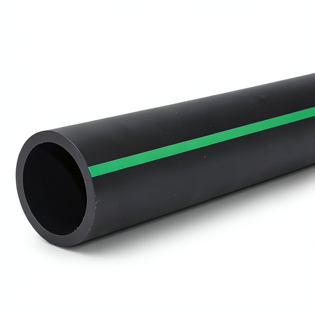 HDPE Polyethylene Pipe PN 6.2 Bar PE63 OD 225 mm SDR 13.6 Black with Green Stripes