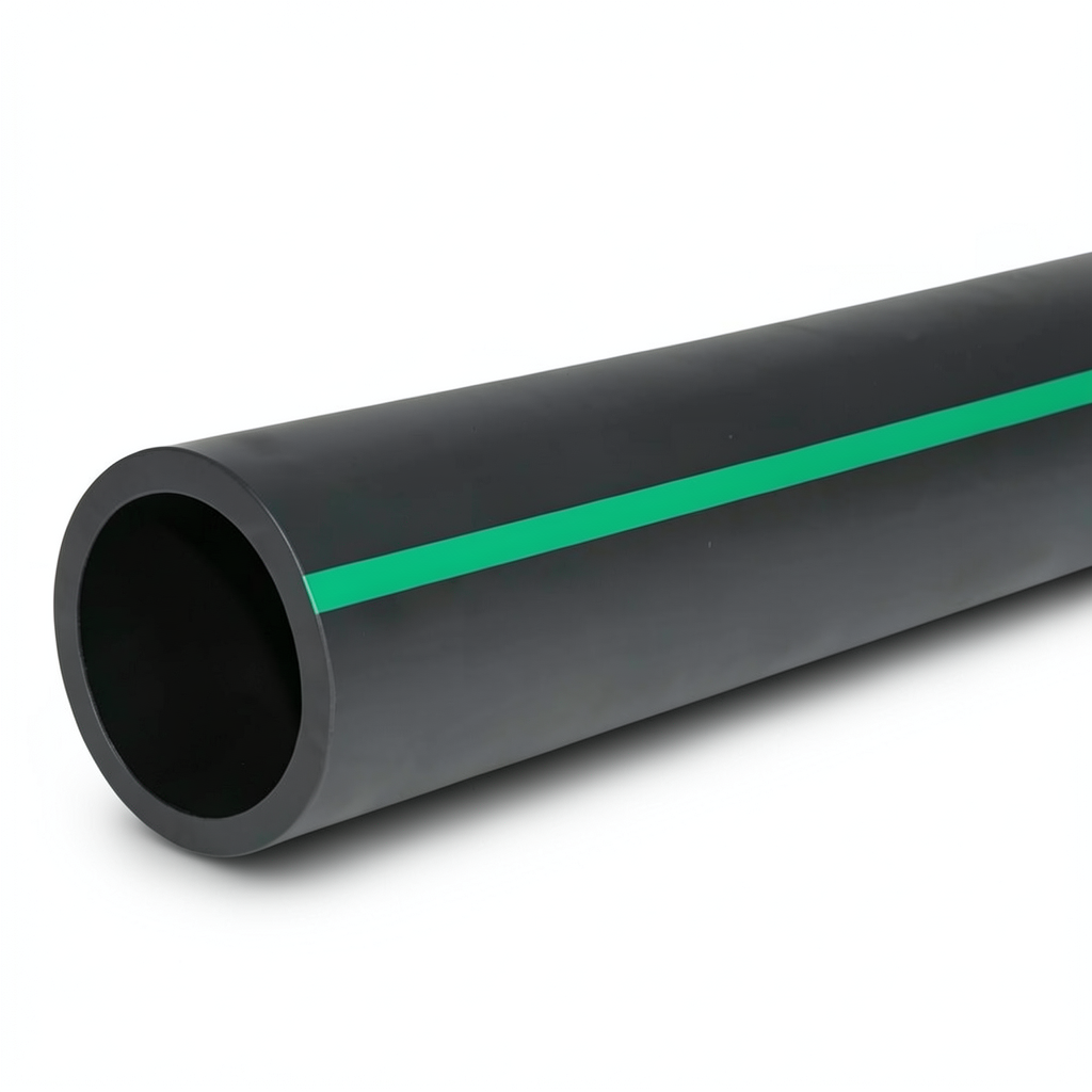 HDPE Polyethylene Pipe PN 6.2 Bar PE 63 250 mm SDR 13.6 Black with Green Stripes
