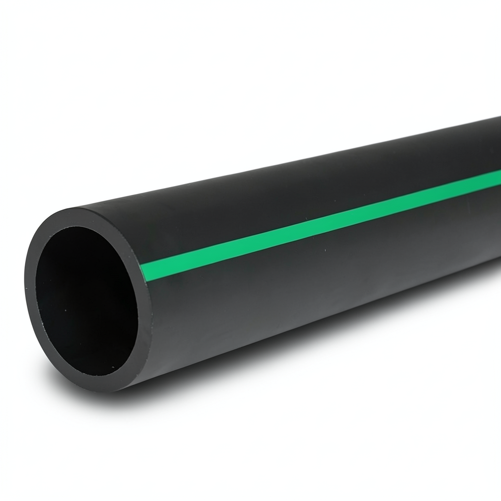 HDPE Polyethylene Pipe PN 6.2 Bar PE 63 250 mm SDR 13.6 Black with Green Stripes