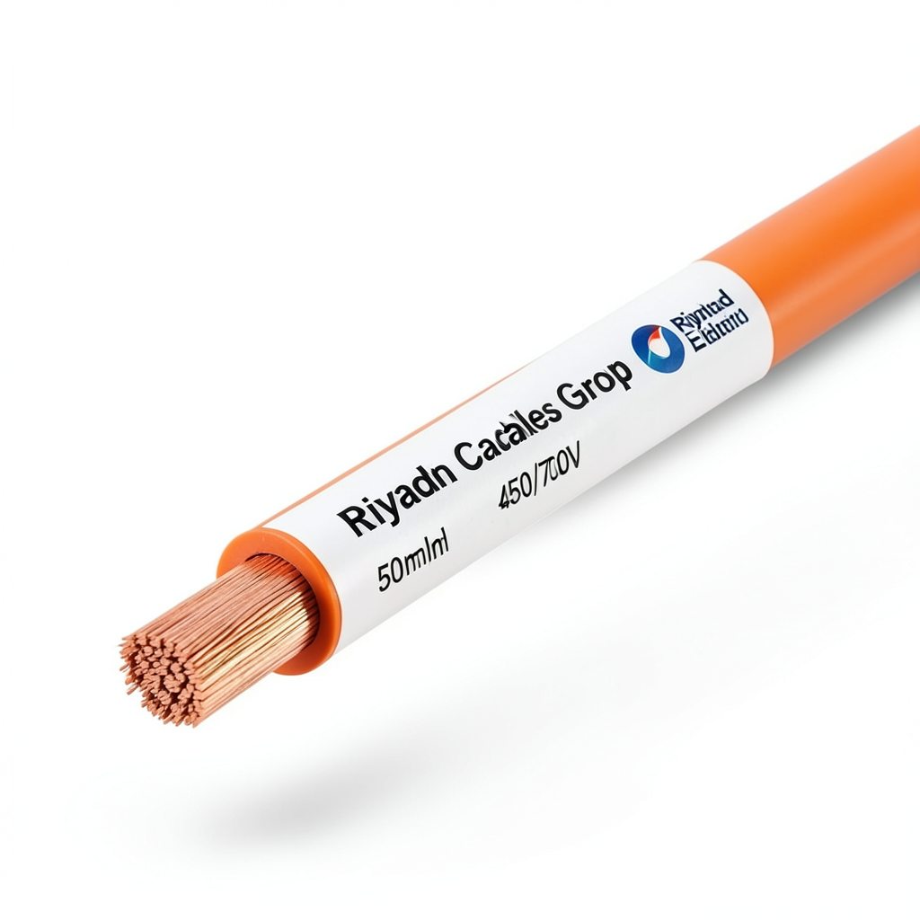 لفة سلك كهرباء مفرد مجدول 50mm 450/750 فولت موصل نحاس عزل PVC لون برتقالي | مجموعة كابلات الرياض