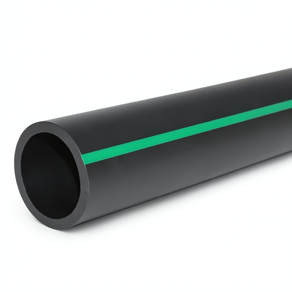 HDPE Polyethylene Pipe Nominal Pressure 6.2 Bar PE63 355 mm SDR 13.6 Black with Green Stripes