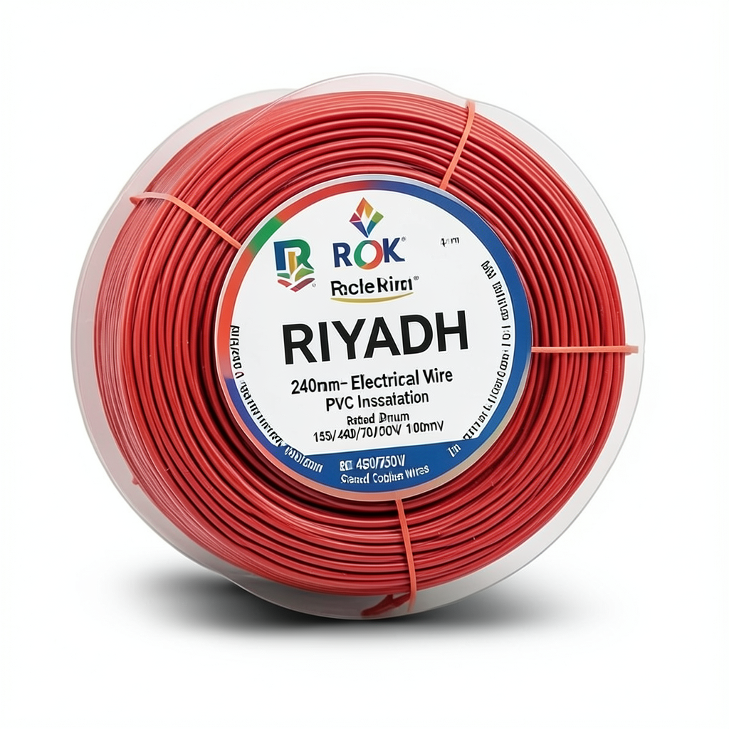 لفة سلك كهرباء الرياض 240 مم2 450/750 فولت، موصل نحاس مجدول عزل PVC لون احمر، طول 1000 متر | مجموعة كابلات الرياض