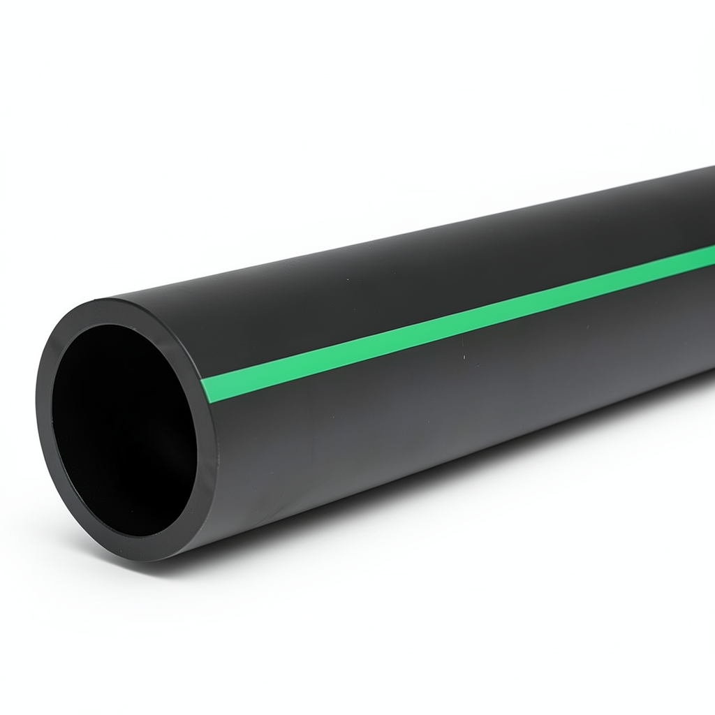 HDPE Polyethylene Pipe PN 15.7 Bar PE 63 OD 250 mm SDR 6 Black with Green Stripes