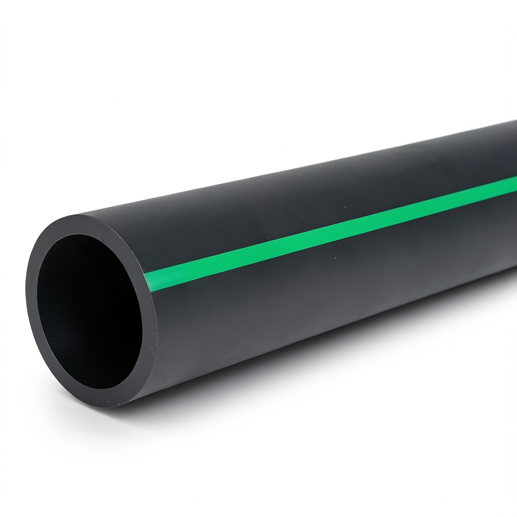 HDPE Polyethylene Pipe 15.7 Bar PE 63 OD 280 mm SDR 6 Black with Green Stripes