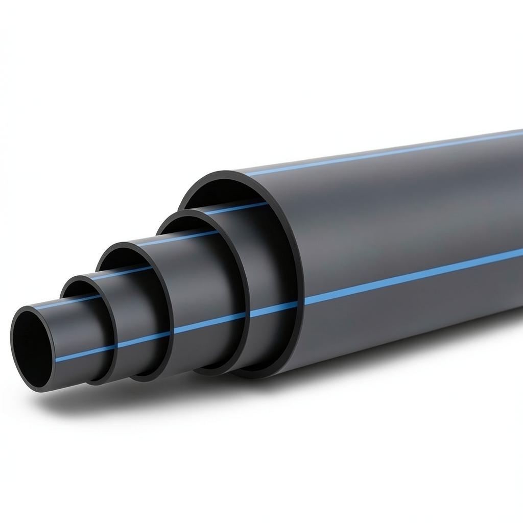 HDPE Plastic Pipe Nominal Pressure 3.2 Bar PE 100 OD 280 mm SDR 41 Black with Blue Stripes