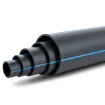 مواسير بلاستيك HDPE ضغط 3.2 بار PE 100 قطر خارجي 355 مم SDR 41 أسود مع خط أزرق