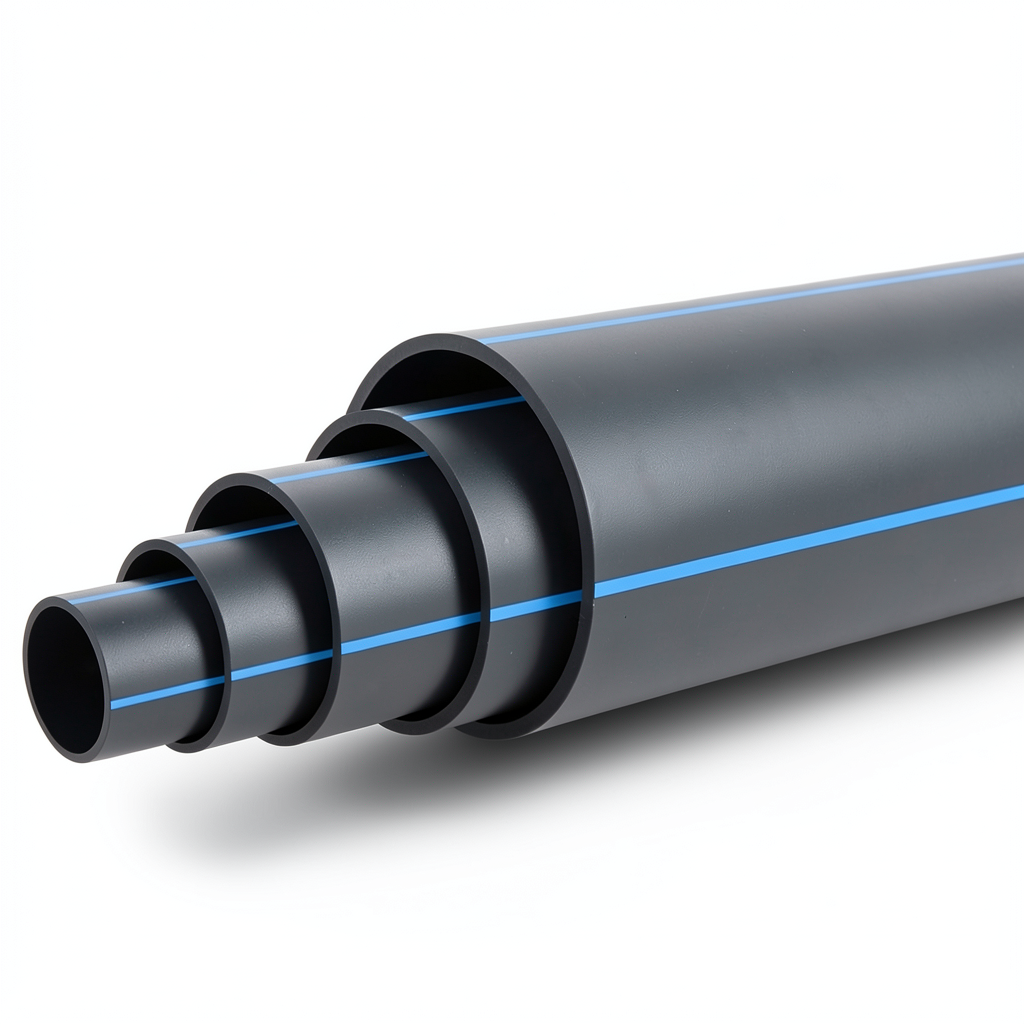 مواسير HDPE ضغط 3.2 بار PE 100 قطر خارجي 560 مم SDR 41 أسود مع خطوط زرقاء