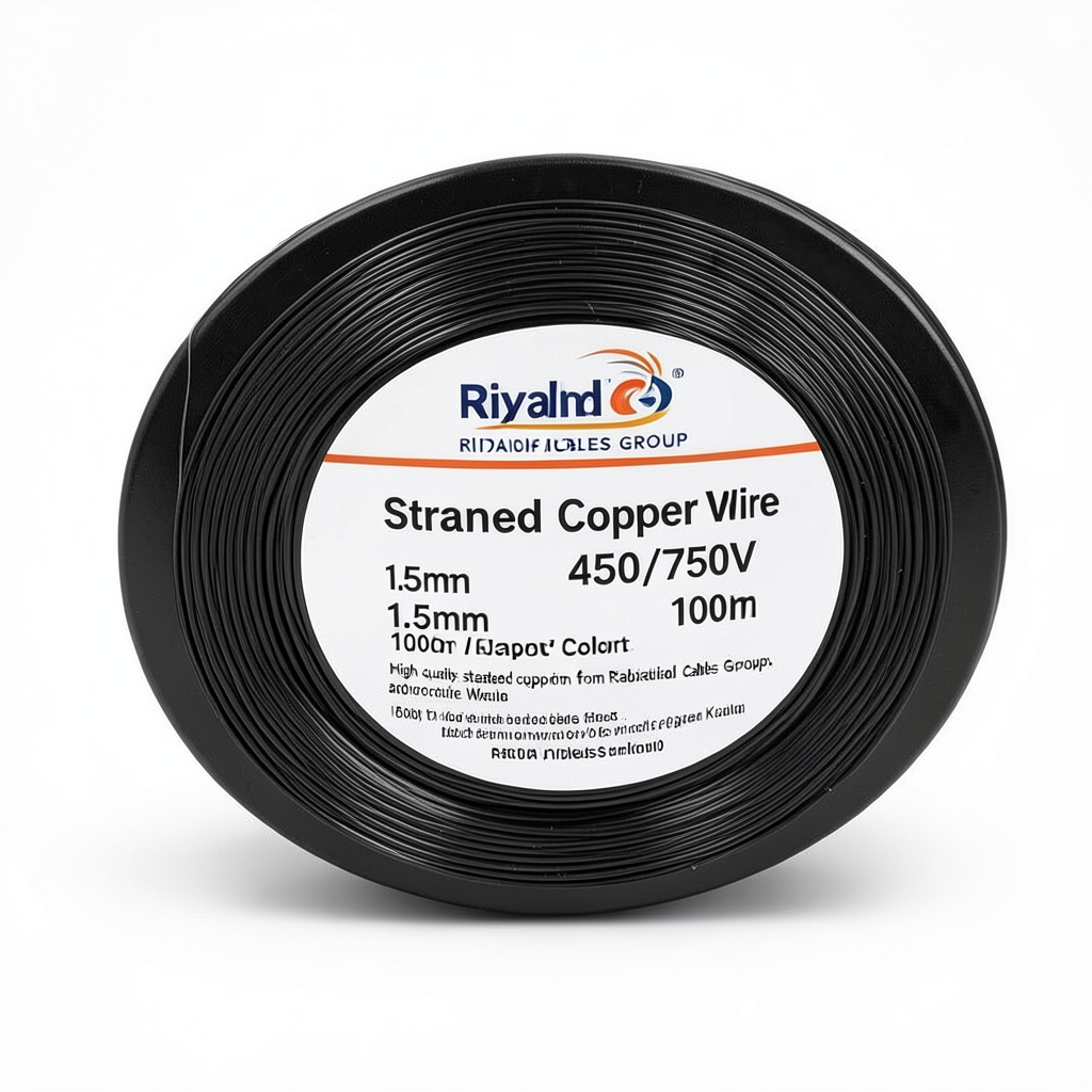 Stranded Copper Wire 450/750V, 1.5mm Size, Black Color, 100m Length | Riyadh Cables Group
