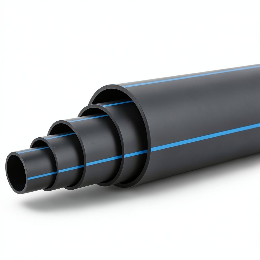 HDPE Plastic Pipe Nominal Pressure 3.2 Bar PE 100 OD 500 mm SDR 41 Black with Blue Stripes