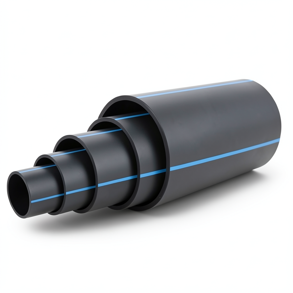 مواسير HDPE ضغط 4 بار [PE 100] قطر خارجي 280 مم SDR 33 لون أسود مع خط أزرق