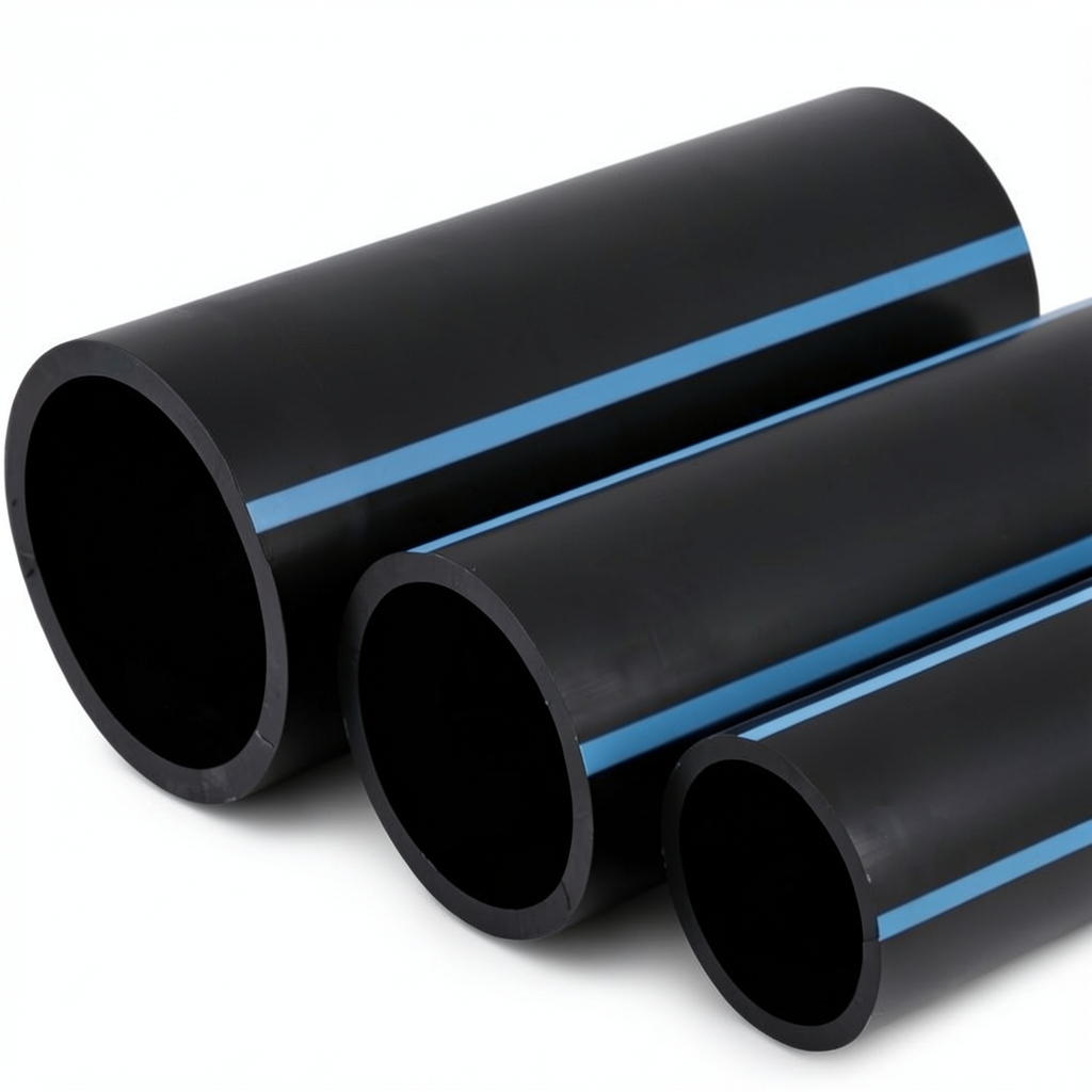 NPF HDPE Pipes High Pressure 6 Bar Diameter 200 mm Thickness 5.9 mm Black