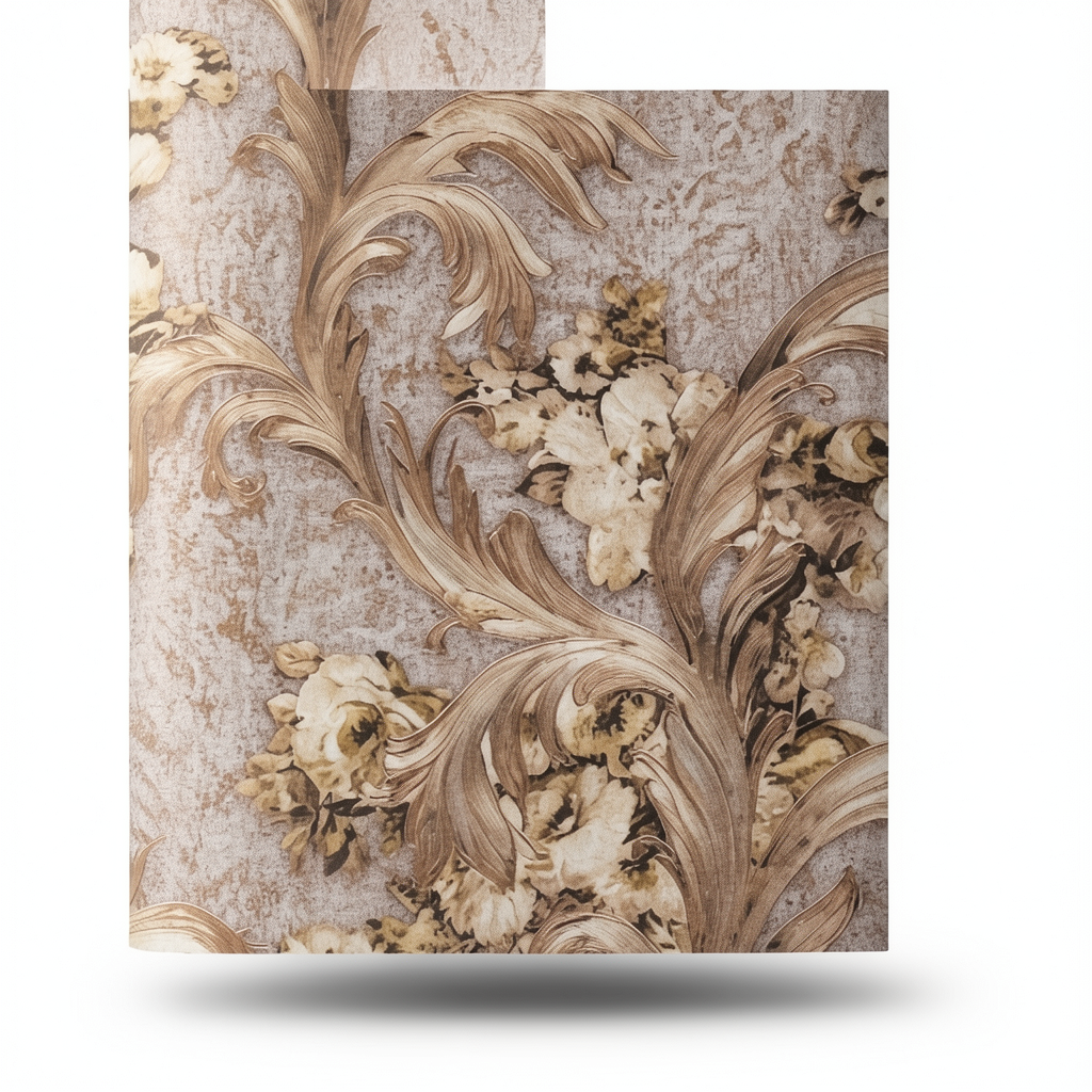 Italian Wallpaper Floral Design Brown Color, Size 10mx0.70m, Model rc17047