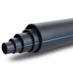 مواسير HDPE ضغط 4 بار PE 100 قطر خارجي 630 مم SDR 33 أسود مع خط أزرق