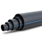 أنابيب HDPE ضغط 9.9 بار PE 100، قطر خارجي 180 مم، SDR 13.6 أسود مع خطوط زرقاء