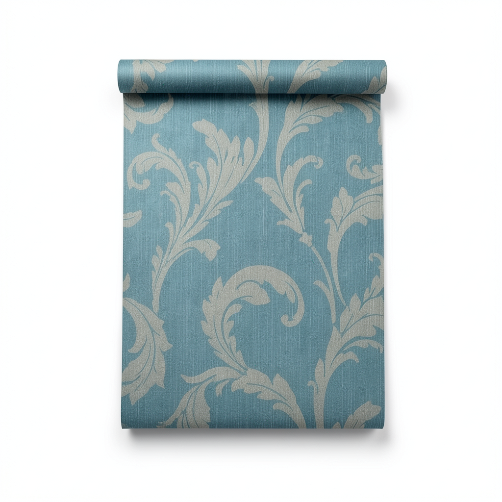 Italian Wallpaper Leaf-Patterned Design 10mx0.73m Turquoise