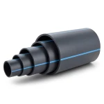 مواسير HDPE ضغط 9.9 بار PE 100 قطر خارجي 200 مم SDR 13.6 أسود مع خط أزرق