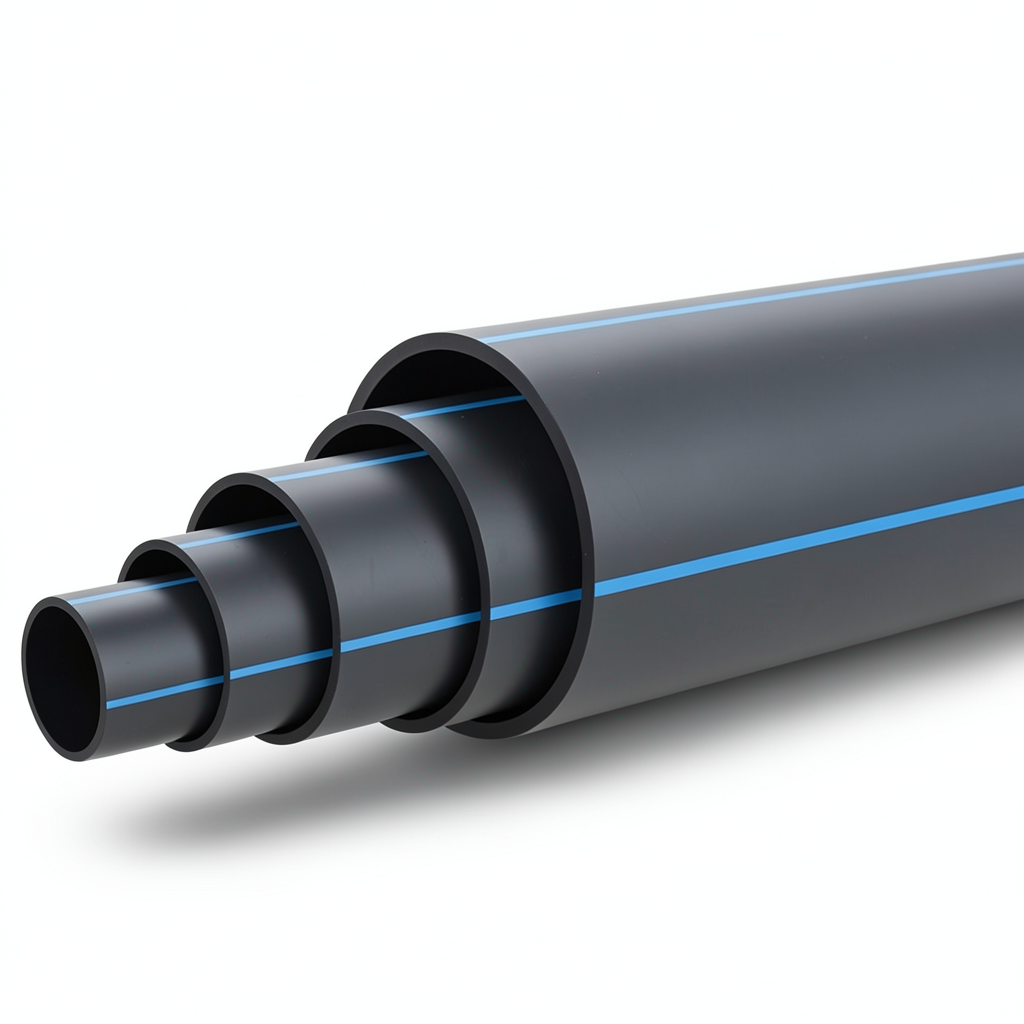 HDPE Plastic Pipe PN 9.9 Bar PE 100 OD 450 mm SDR 13.6 Black with Blue Stripes