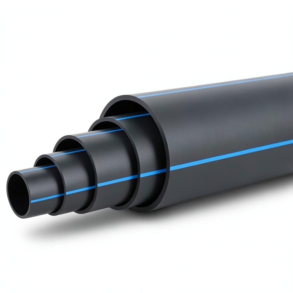 HDPE Polyethylene Pipe Nominal Pressure 12.5 Bar PE 100 OD 280 mm SDR 11 Black with Blue Stripes