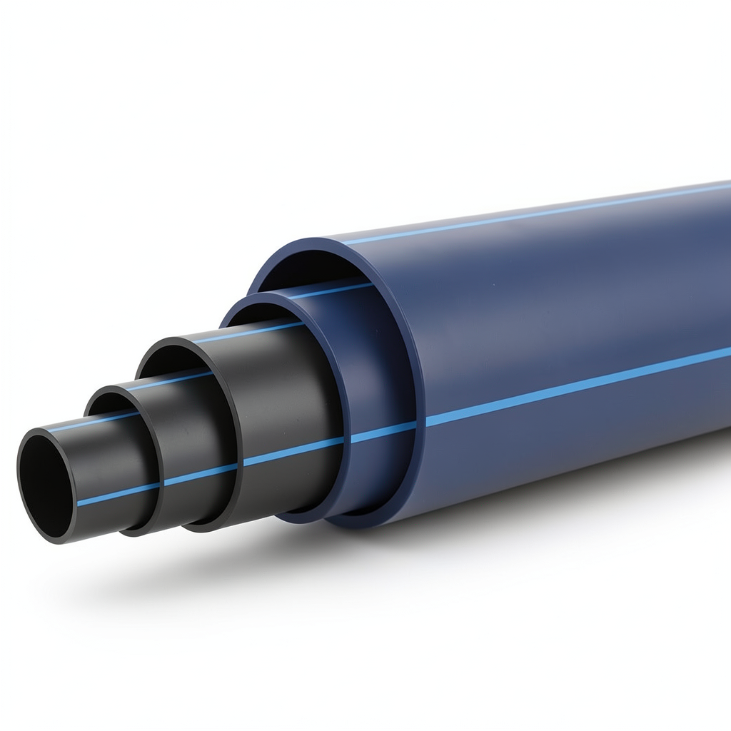HDPE Polyethylene Pipe Nominal Pressure 12.5 Bar PE 100, 180 mm SDR 11 Black/Blue