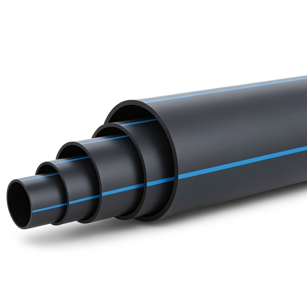 HDPE Polyethylene Pipe Nominal Pressure 12.5 Bar PE 100 OD 400 mm SDR 11 Black with Blue Stripes