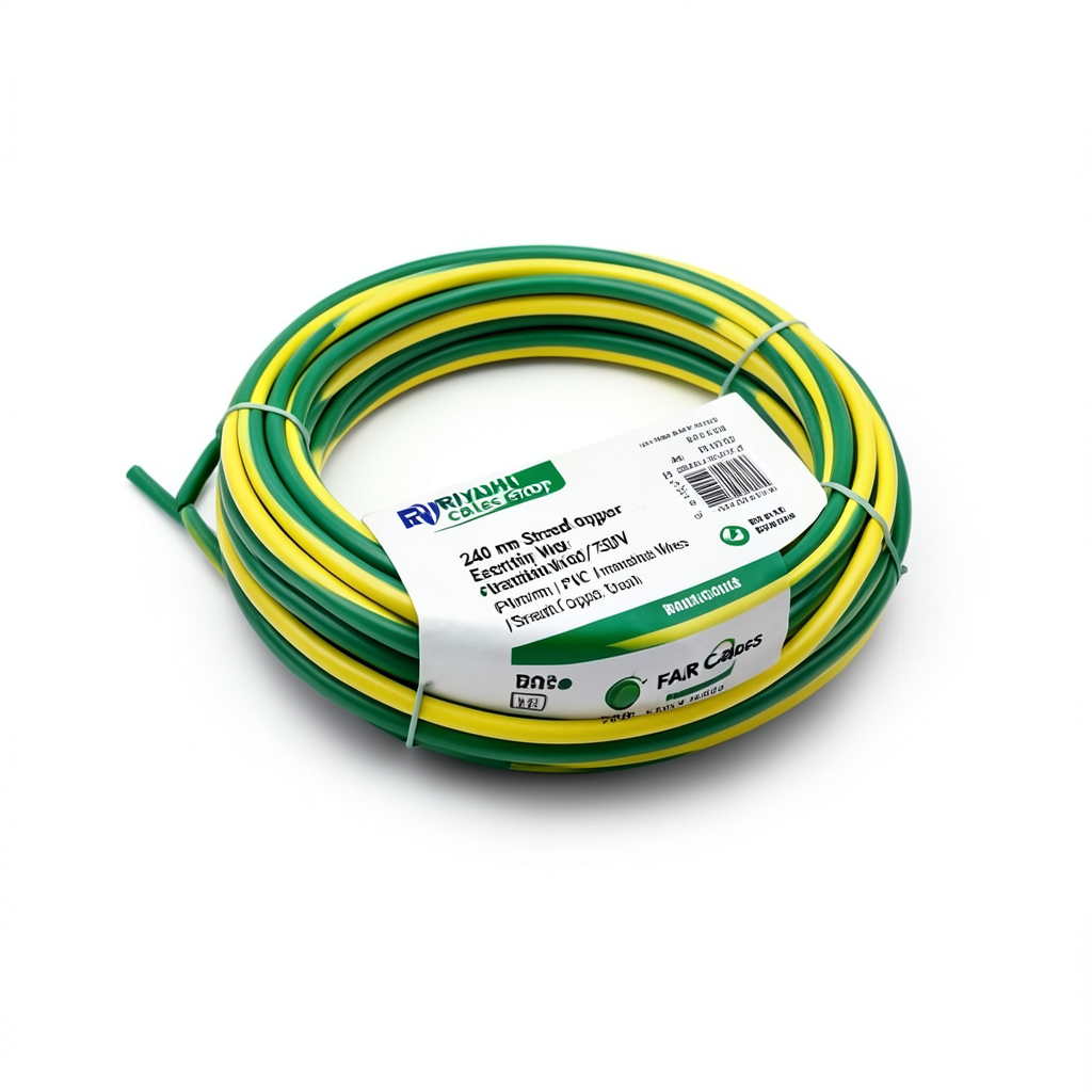 لفة سلك تأريض نحاس مجدول 240 ملم 450/750 فولت عزل PVC لون أخضر/أصفر | مجموعة كابلات الرياض