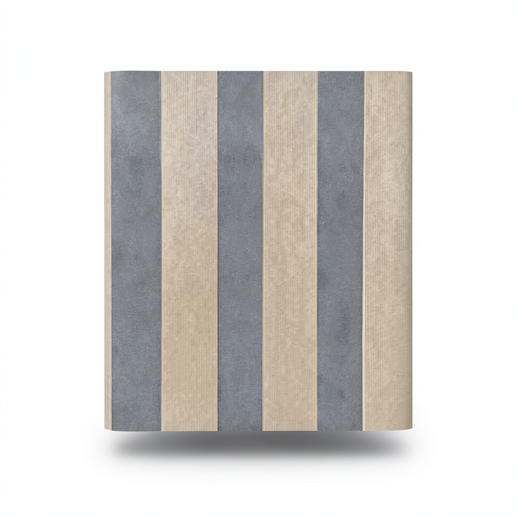 Italian Wallpaper Striped Design 10m x 1.06m, Gray with Beige