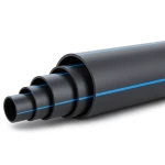 أنابيب بولي ايثيلين عالي الكثافة ضغط 15.6 بار PE100 قطر خارجي 225 مم SDR 9 أسود مع خط أزرق