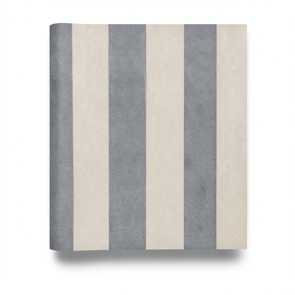 Italian Wallpaper Striped Design 10m x 1.06m, Gray with Beige