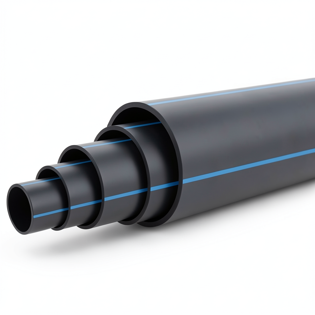 HDPE Polyethylene Pipe Nominal Pressure 12.5 Bar PE100 OD 630 mm SDR 11 Black with Blue Stripes
