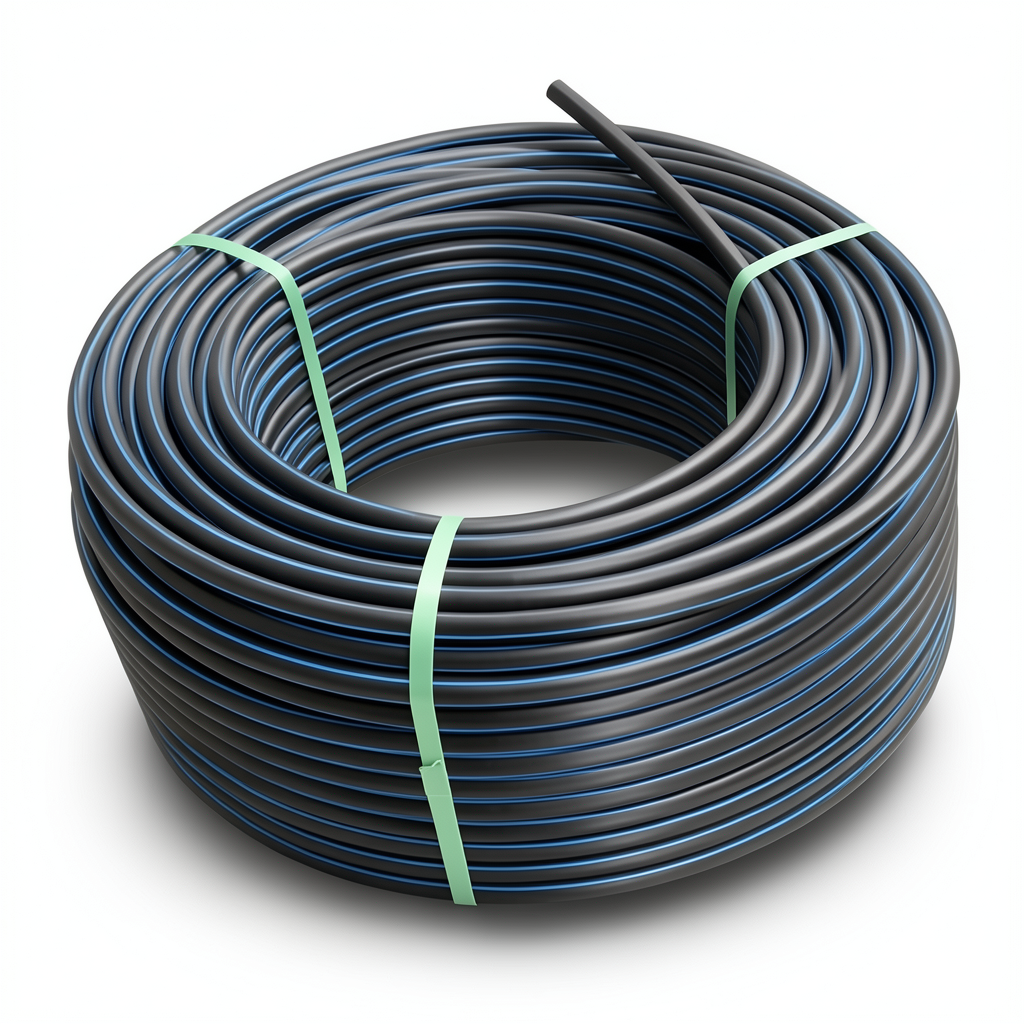 لفة أنابيب بلاستيك HDPE ضغط 3.2 بار PE 100، قطر 90 مم SDR 41 أسود مع أزرق
