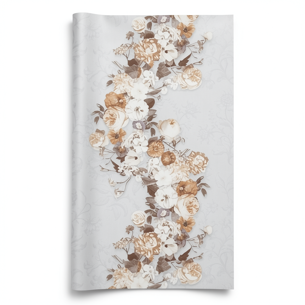 Dutch Floral Wall Covering 10m x 0.53m Light Gray, Model 17791