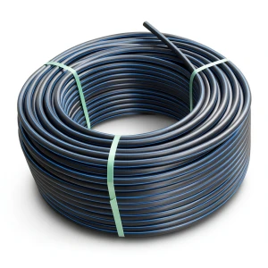 HDPE Plastic Coil Pipe Nominal Pressure 3.2 Bar PE 100 OD 140 mm SDR 41 Black with Blue Stripes