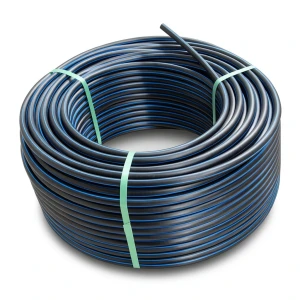 لفة أنابيب بلاستيك HDPE ضغط 4 بار PE 100 قطر خارجي 50 مم SDR 33 أسود مع خط أزرق