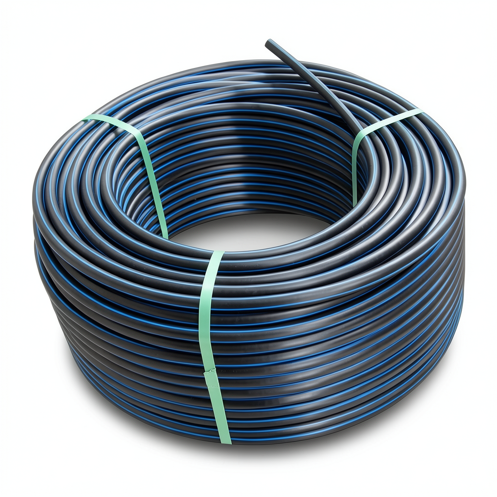 لفة أنابيب بلاستيك HDPE ضغط 4 بار PE 100 قطر خارجي 50 مم SDR 33 أسود مع خط أزرق