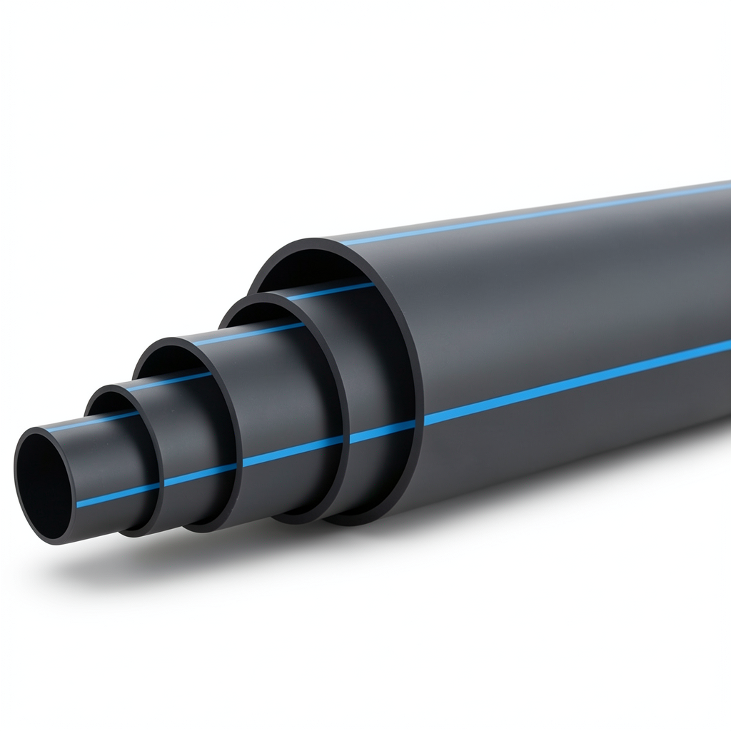 HDPE Polyethylene Pipe Nominal Pressure 19.2 Bar PE 100 OD 280 mm SDR 7.4 Black with Blue Stripes