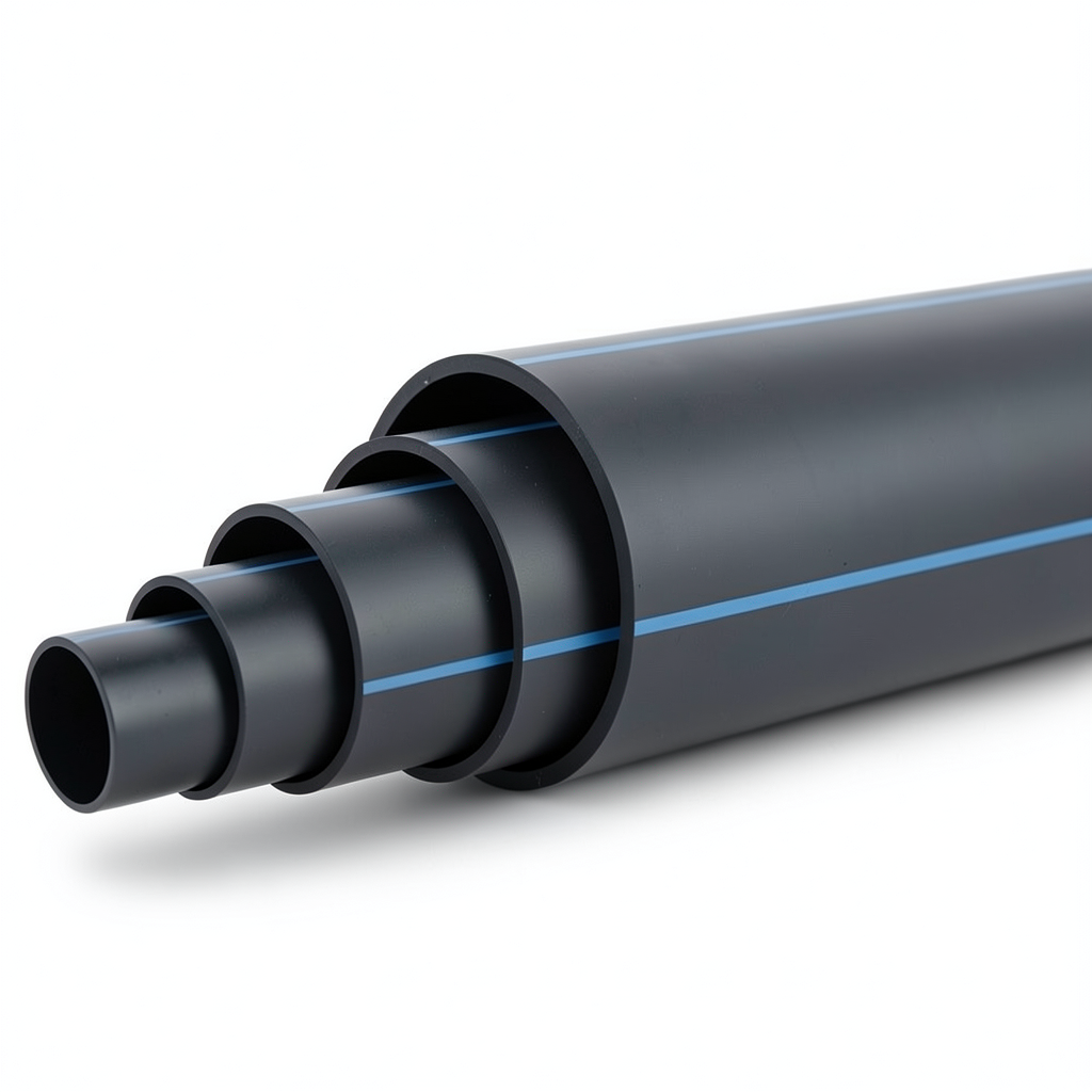 HDPE Polyethylene Plastic Pipe 4 Bar Pressure PE 100, 400 mm Diameter SDR 33, Black