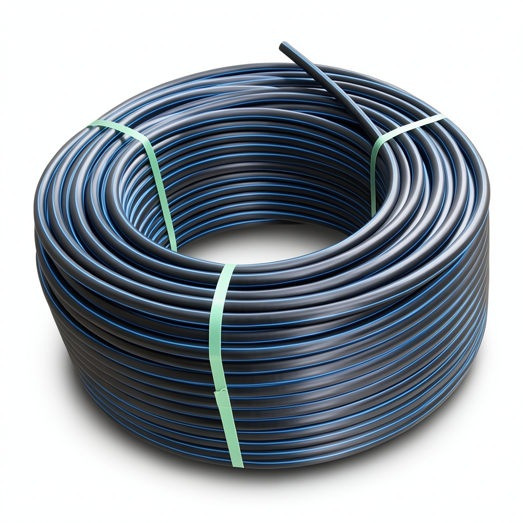 HDPE Plastic Coil Pipe Nominal Pressure 3.2 Bar PE 100 OD 63 mm SDR 41 Black with Blue Stripes