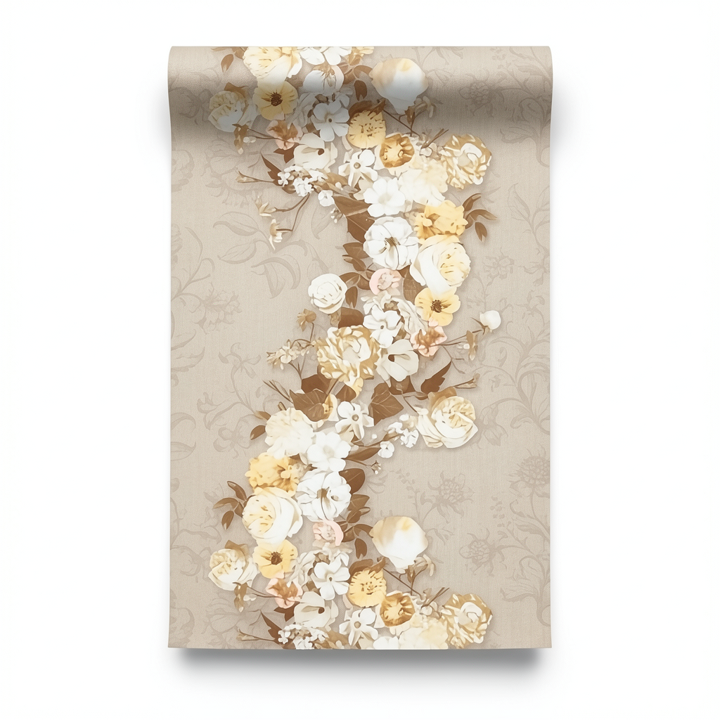 Floral Wall Decoration 10m x 0.53m Beige, Model 17793