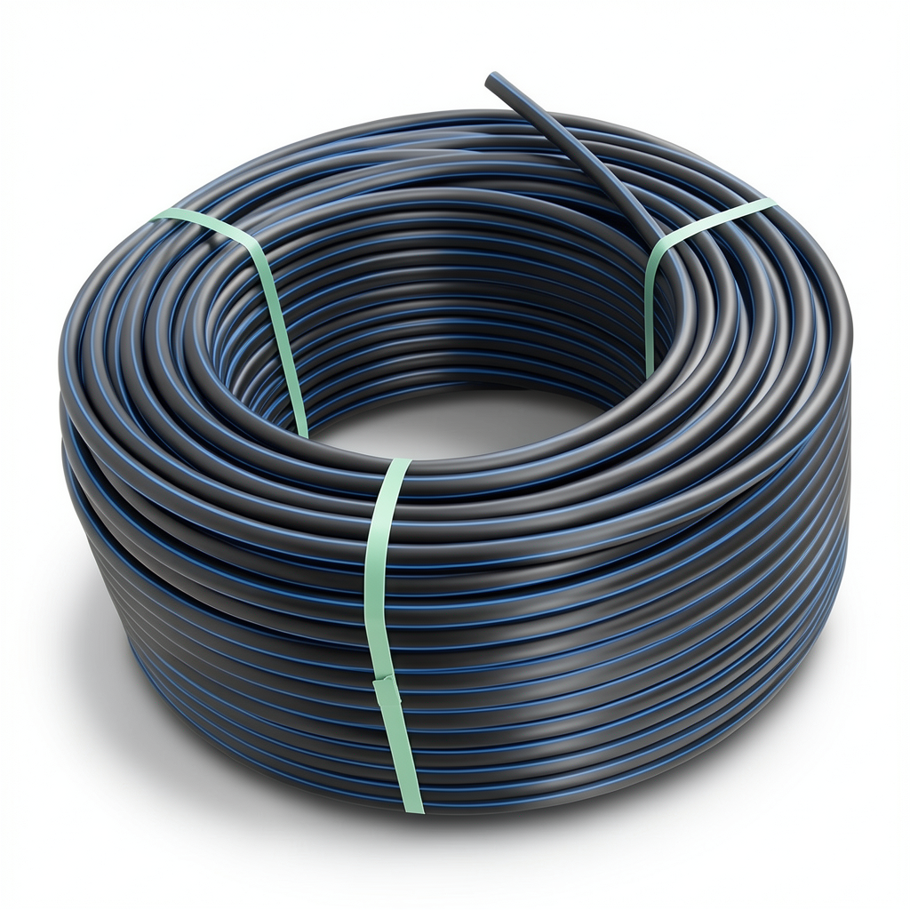 HDPE Plastic Coil Pipe PN 3.2 Bar PE 100, 90 mm Diameter SDR 41 Black/Blue
