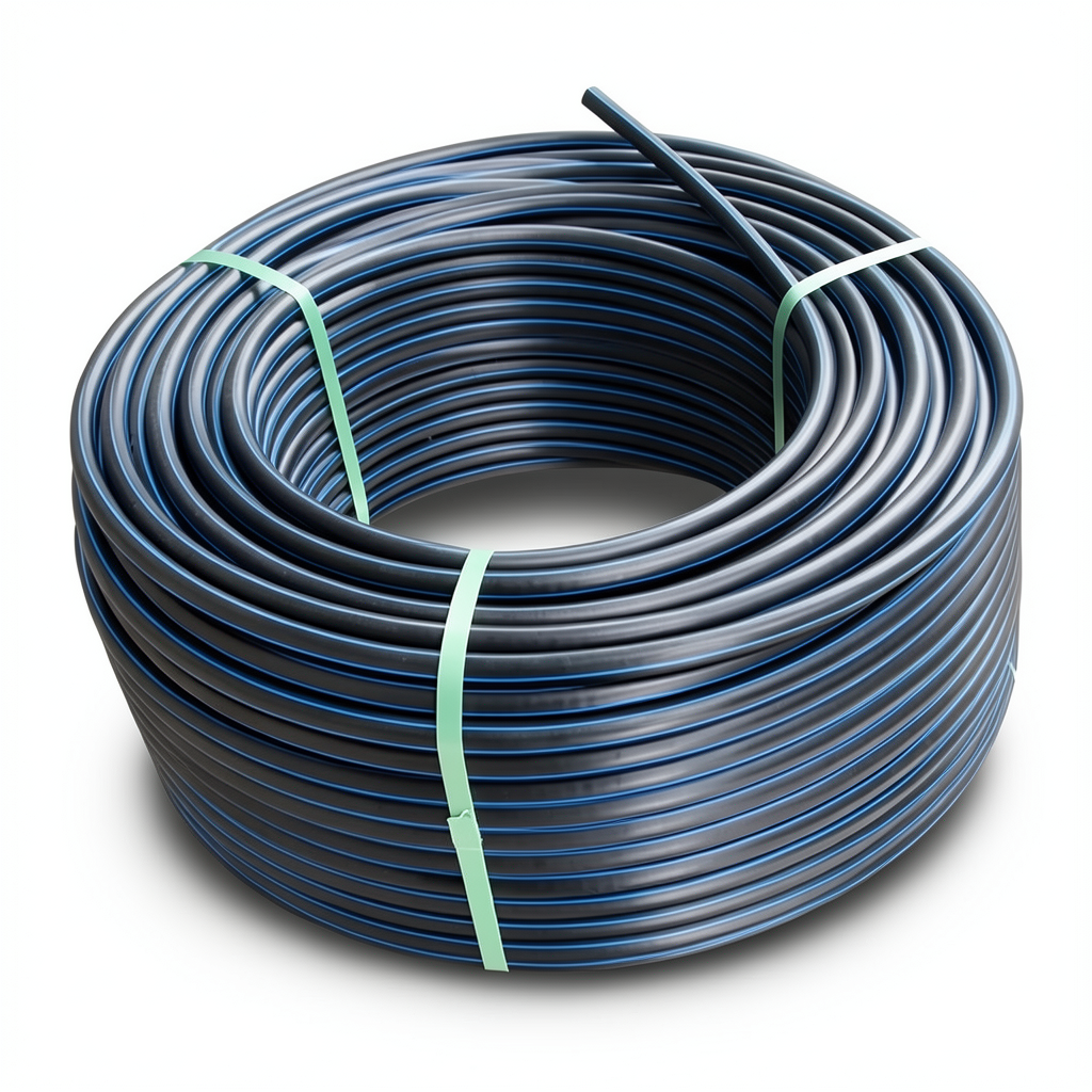 HDPE Plastic Coil Pipe PN 3.2 Bar PE 100 OD 110 mm SDR 41 Black with Blue Stripes