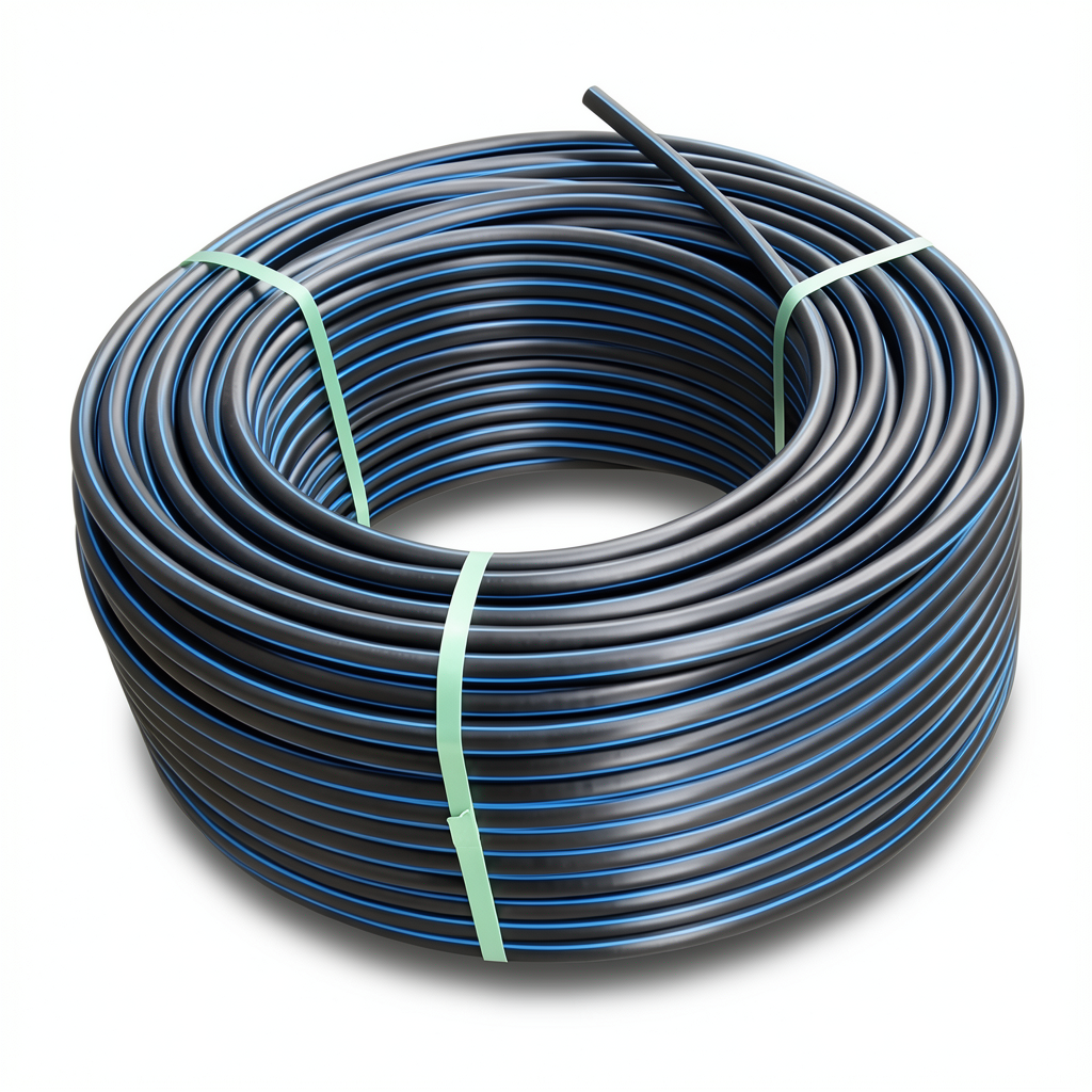 HDPE Plastic Coil Pipe Nominal Pressure 3.2 Bar PE 100 OD 160 mm SDR 41 Black with Blue Stripes