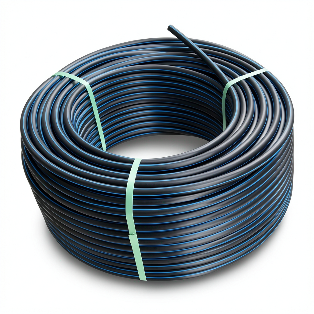 لفة أنابيب بلاستيك HDPE ضغط 4 بار PE 100 قطر خارجي 50 مم SDR 33 أسود مع خط أزرق