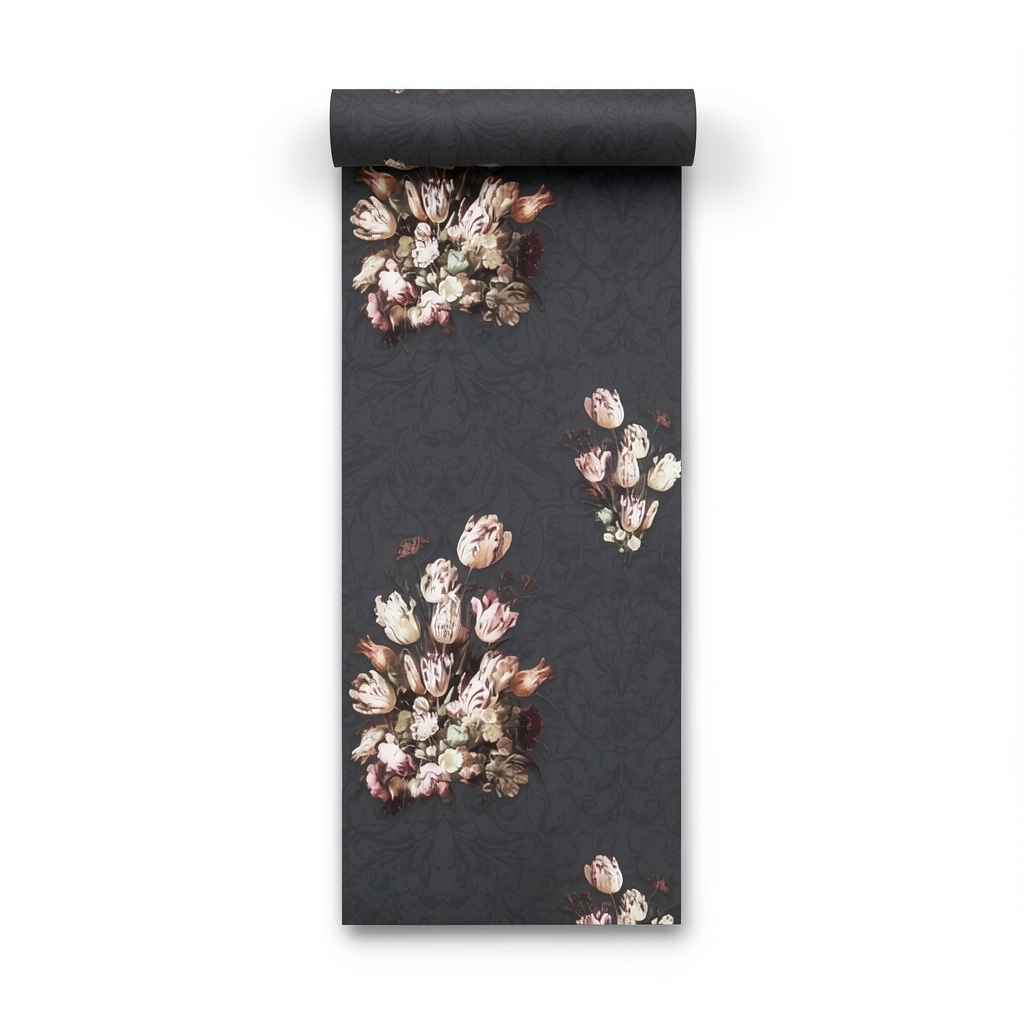 Floral Wall Decoration 10m x 0.53m Dark Gray Model 17801